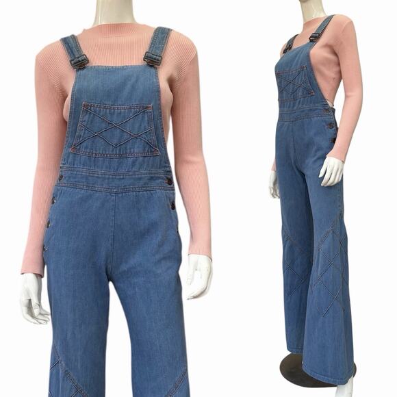 Vintage 70’s Faded Glory Form Fitting Denim Overalls Bell Bottom Small